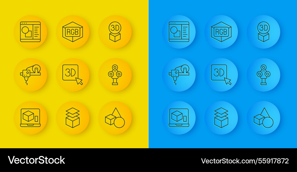 Set line 3d printer basic geometric shapes Set line 3d printer basic geometric shapes vector image