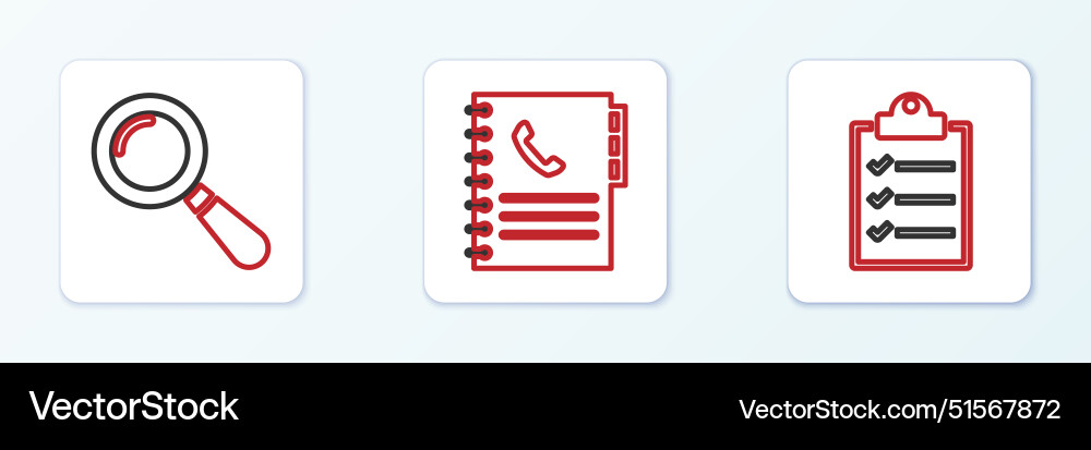 Set line clipboard with checklist magnifying Set line clipboard with checklist magnifying vector image
