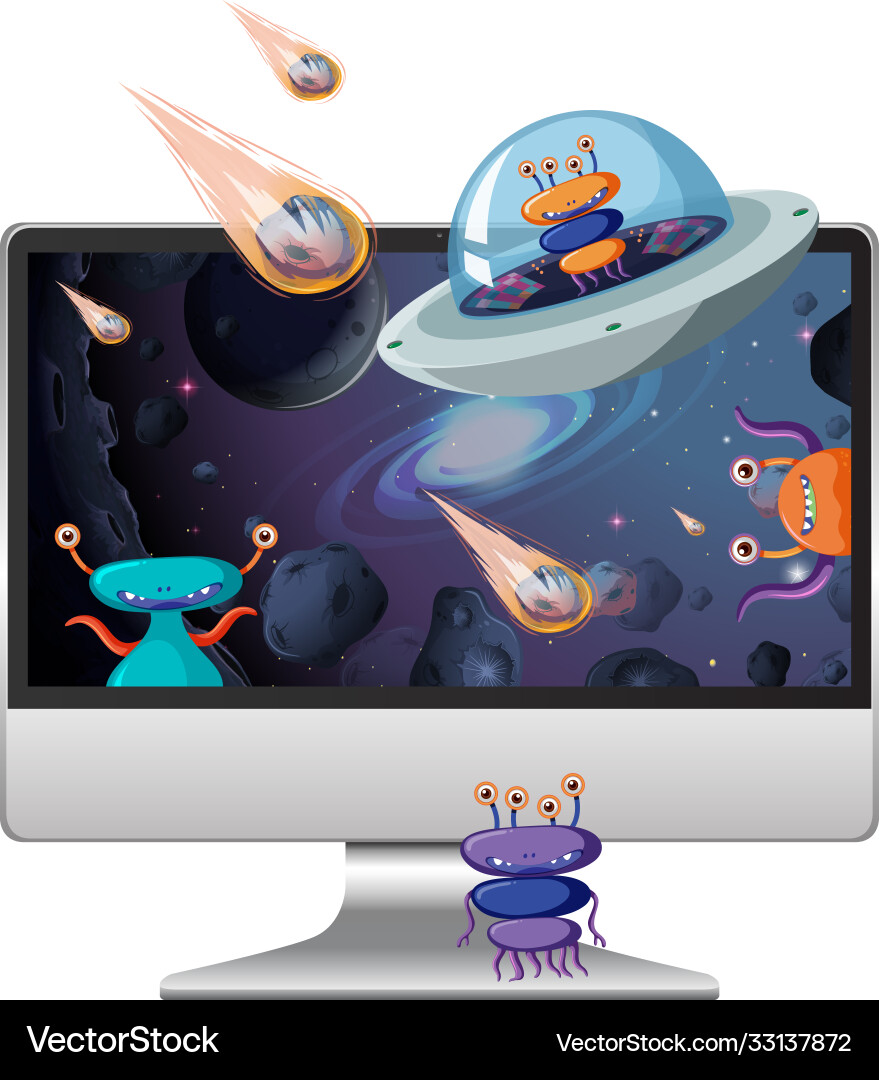 Space scene on computer desktop background Space scene on computer desktop background vector image