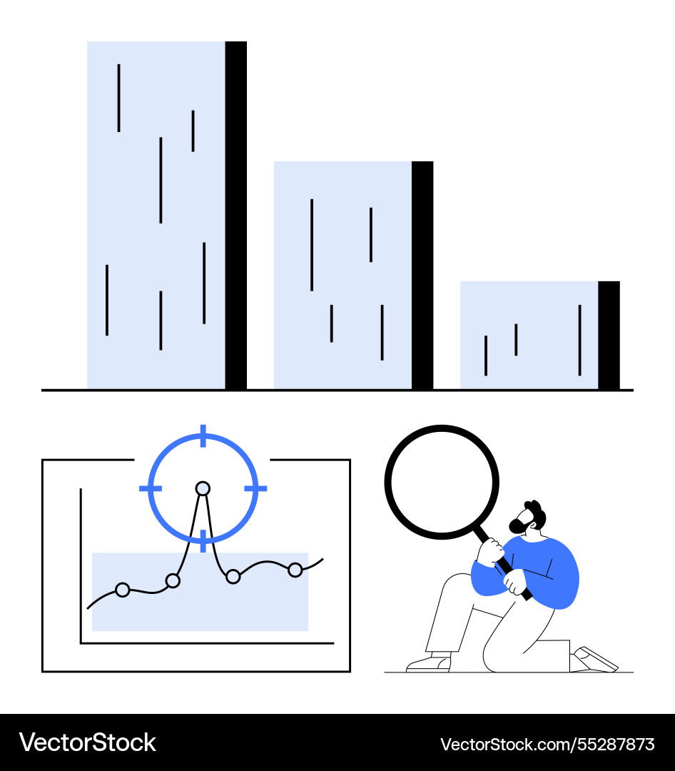 Analyst examining charts bar graphs and data Analyst examining charts bar graphs and data vector image