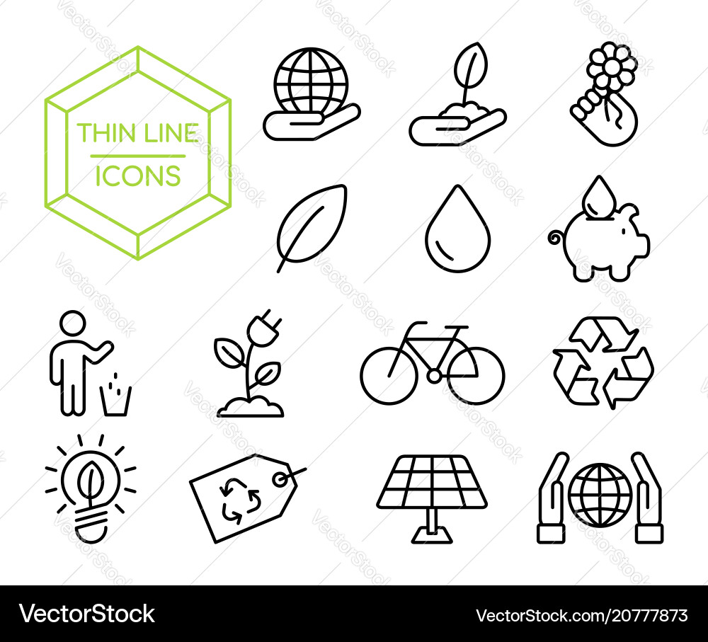 Green eco friendly environment thin line icon set vector image