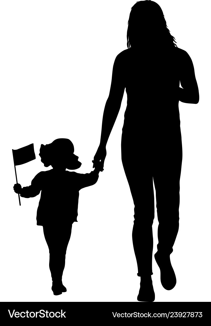 Happy Family Silhouette with Flag Vector Image