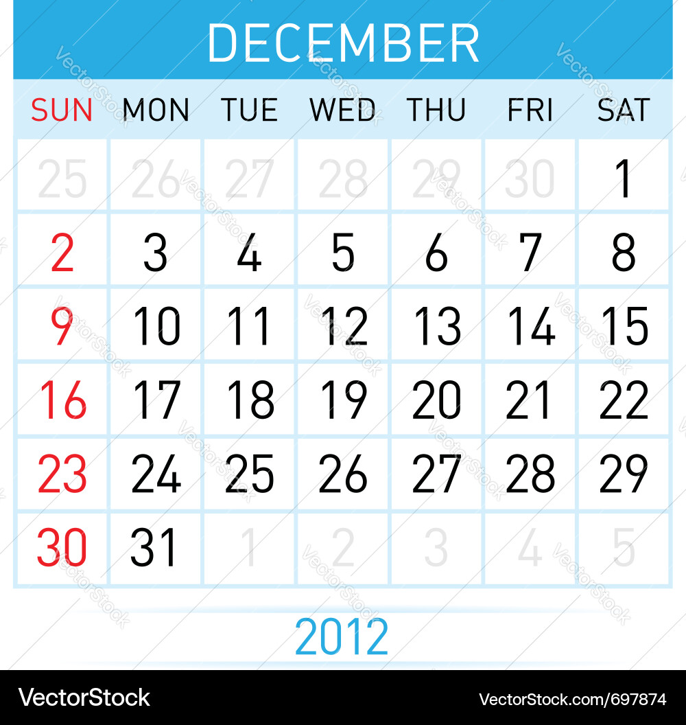 December Calendar 2012 Vector Image
