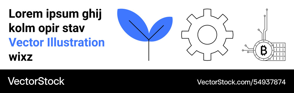 Leaf gear and bitcoin elements with text Leaf gear and bitcoin elements with text Vector Image