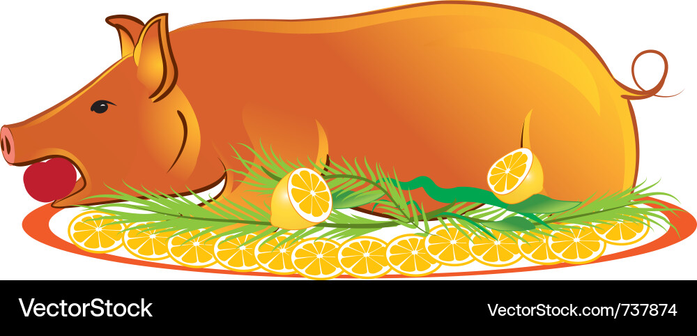 Roasted Pig on Citrus Plate Vector Image