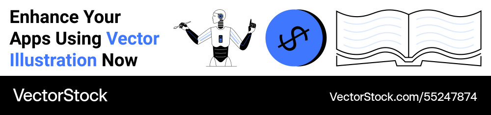 Robot assistant dollar symbol and open book Robot assistant dollar symbol and open book vector image