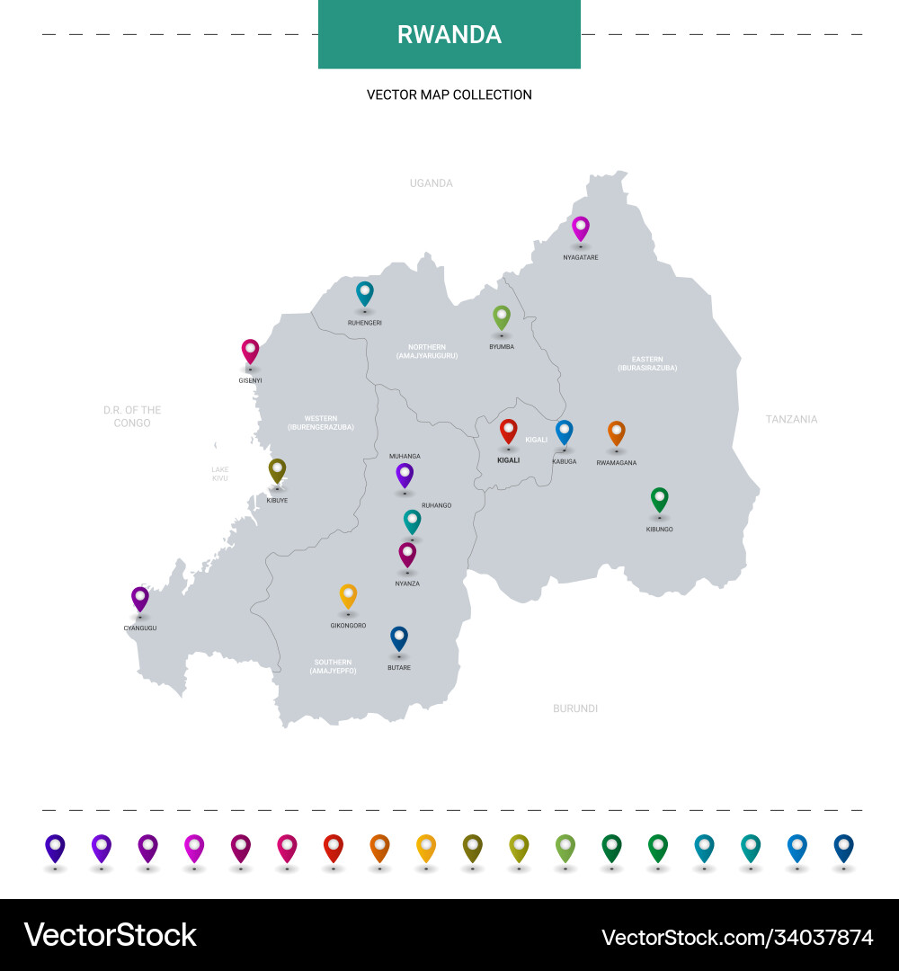 Rwanda map with location pointer marks Rwanda map with location pointer marks vector image