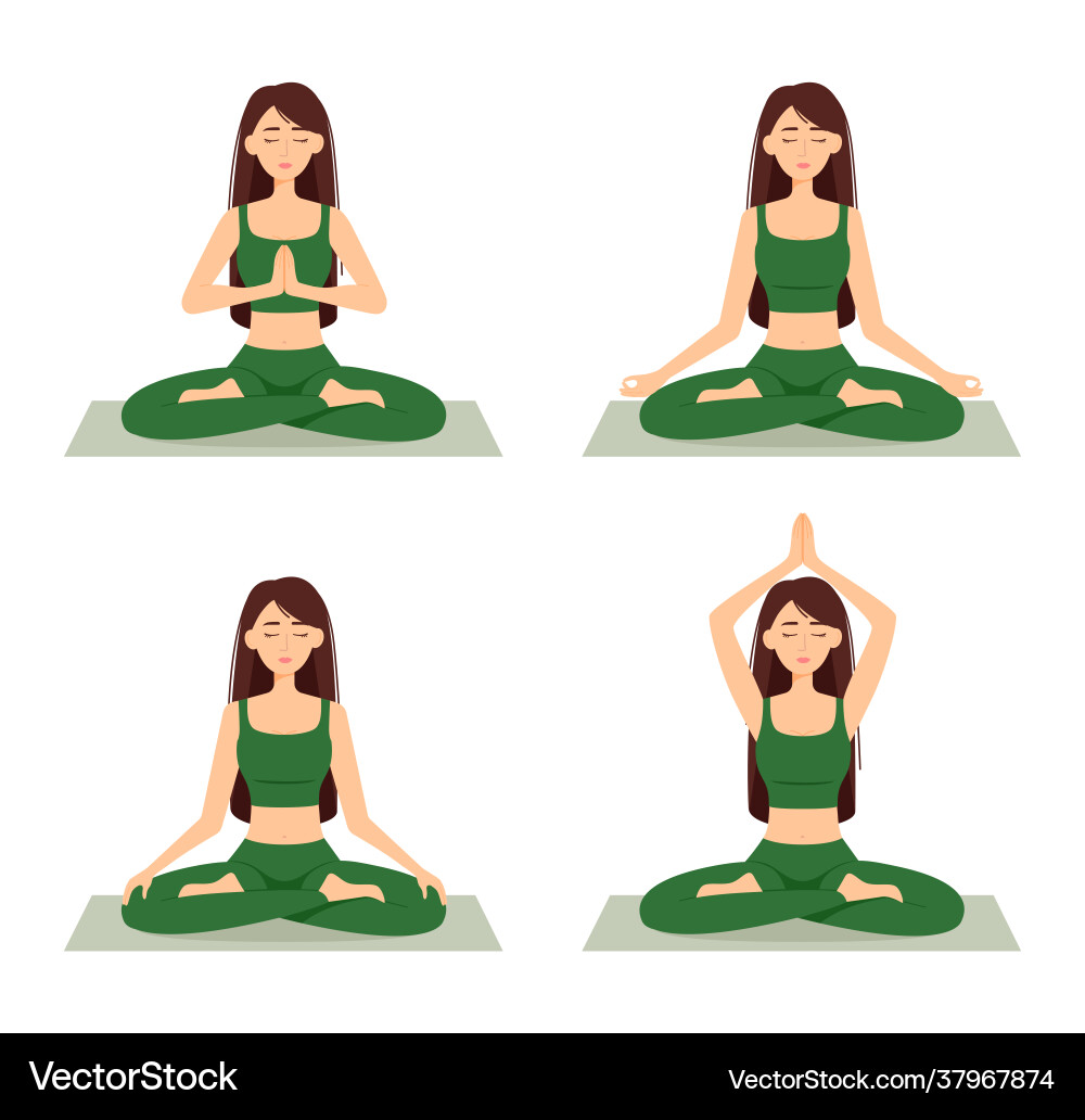 Set meditating women girls in lotus position Set meditating women girls in lotus position vector image