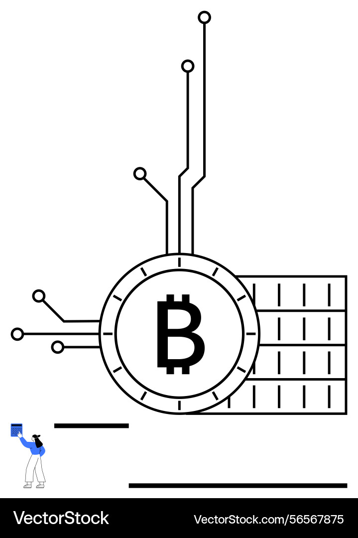 Bitcoin-Struktur mit Blockchain-Gitter und Tech vektorbild