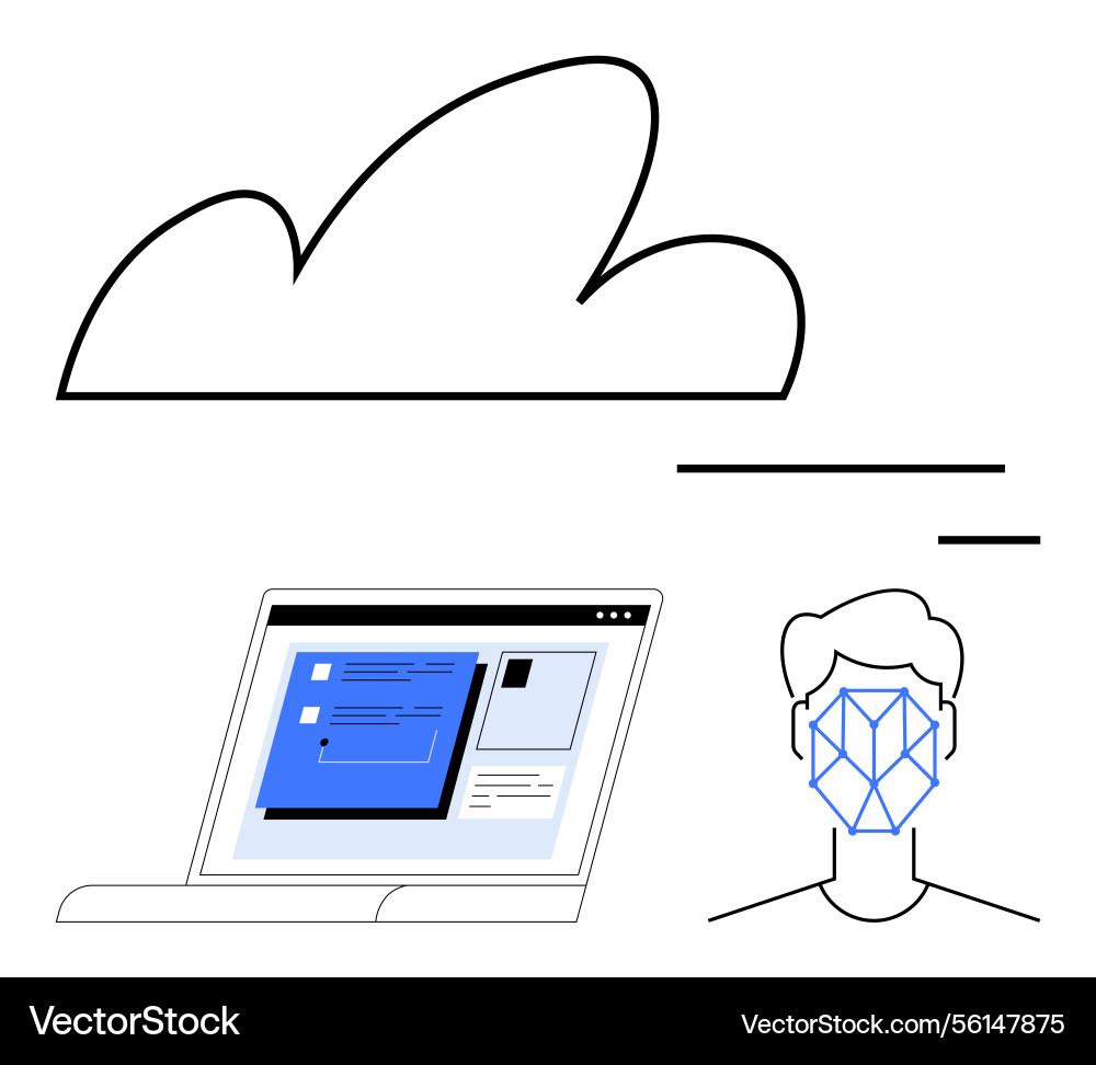 Cloud computing with ai face recognition vector image