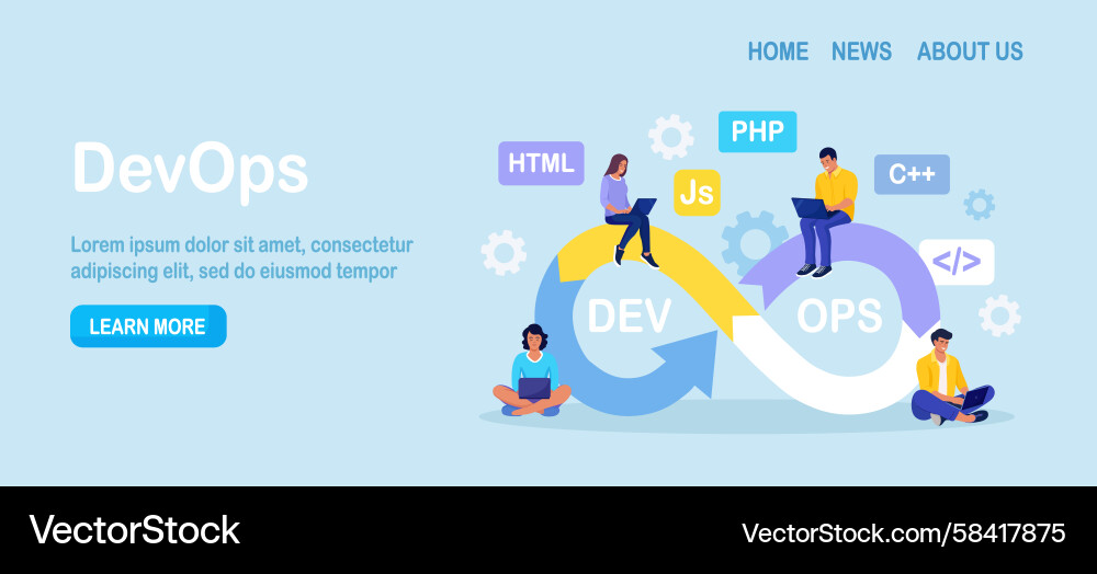 DevOps Collaboration & Software Operations Vector Image