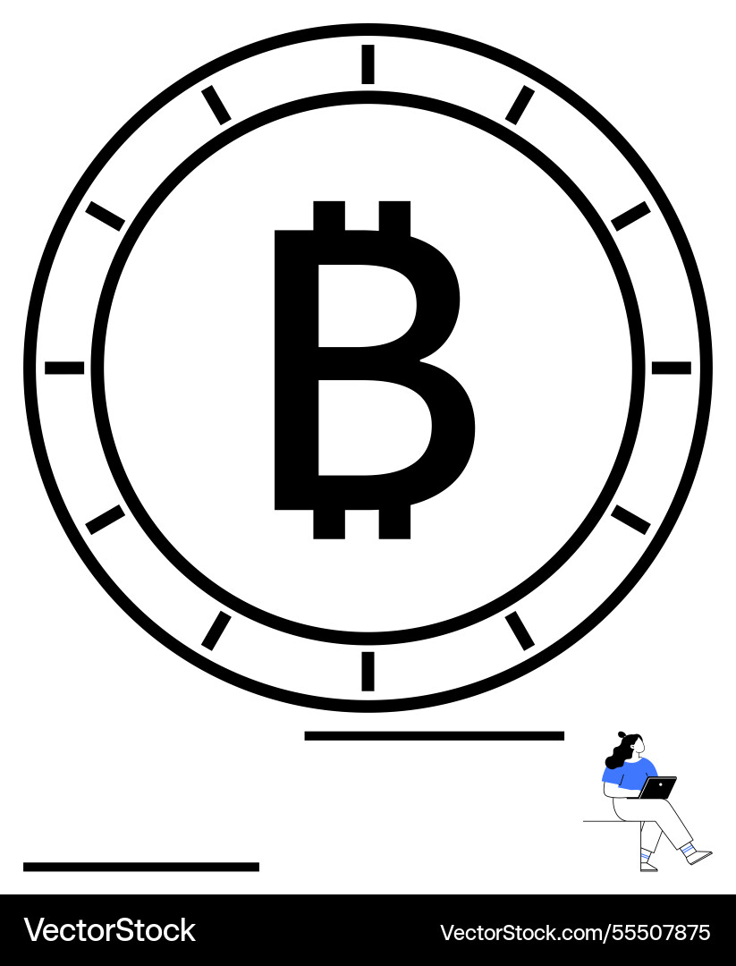 Large bitcoin symbol in clock frame with small Large bitcoin symbol in clock frame with small vector image