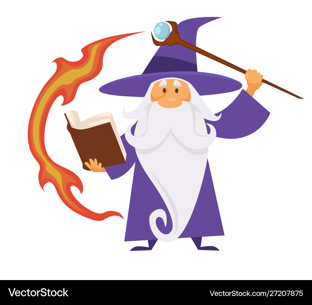Magic craft wizard with scepter and flame trace Magic craft wizard with scepter and flame trace Vector Image