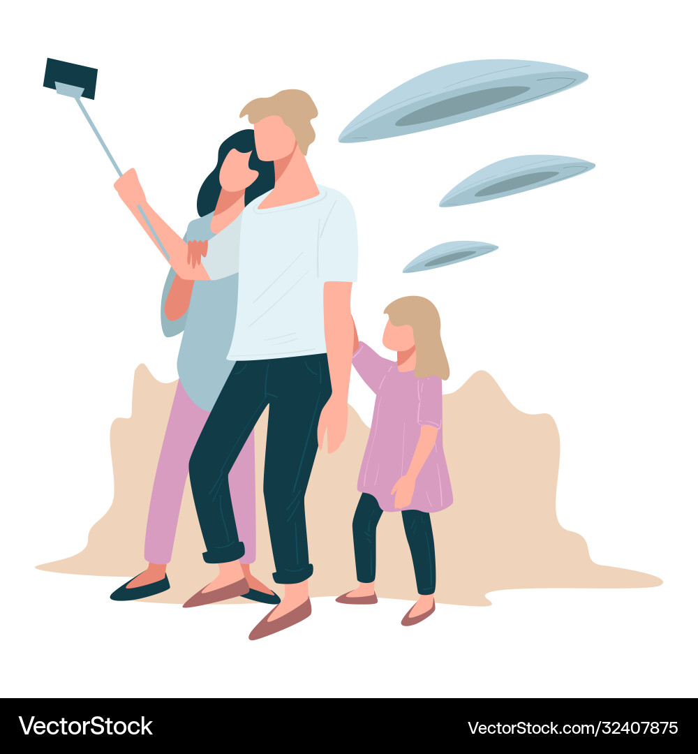 Menschen nehmen Selfie mit fliegenden Untertassen und ufo Menschen nehmen Selfie mit fliegenden Untertassen und ufo vektorbild