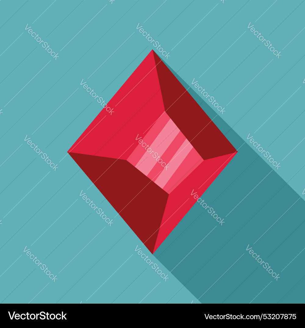 Red square gemstone shining with long shadow Vector Image