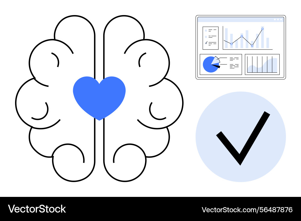 Brain with heart data dashboard and checkmark Brain with heart data dashboard and checkmark vector image
