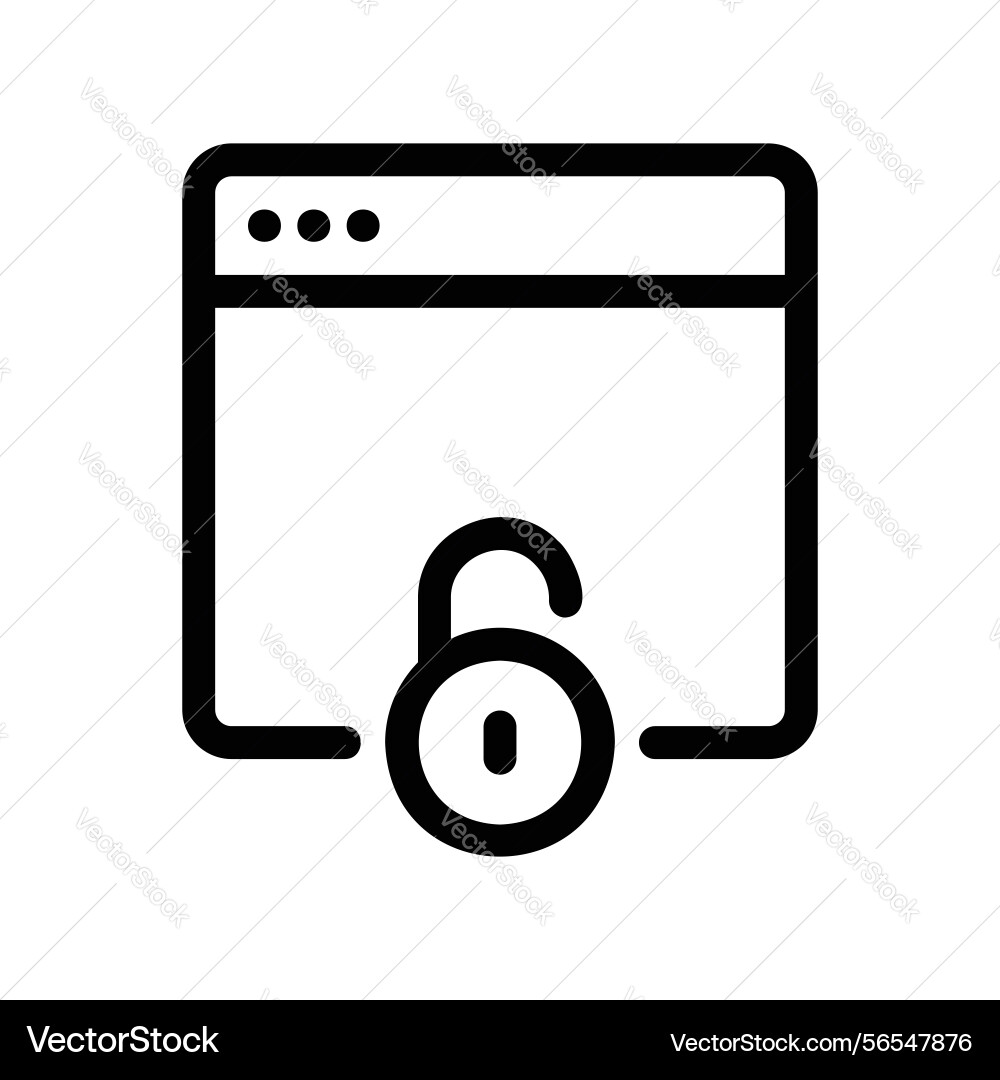 Browser window icon with unlocked padlock Browser window icon with unlocked padlock Vector Image