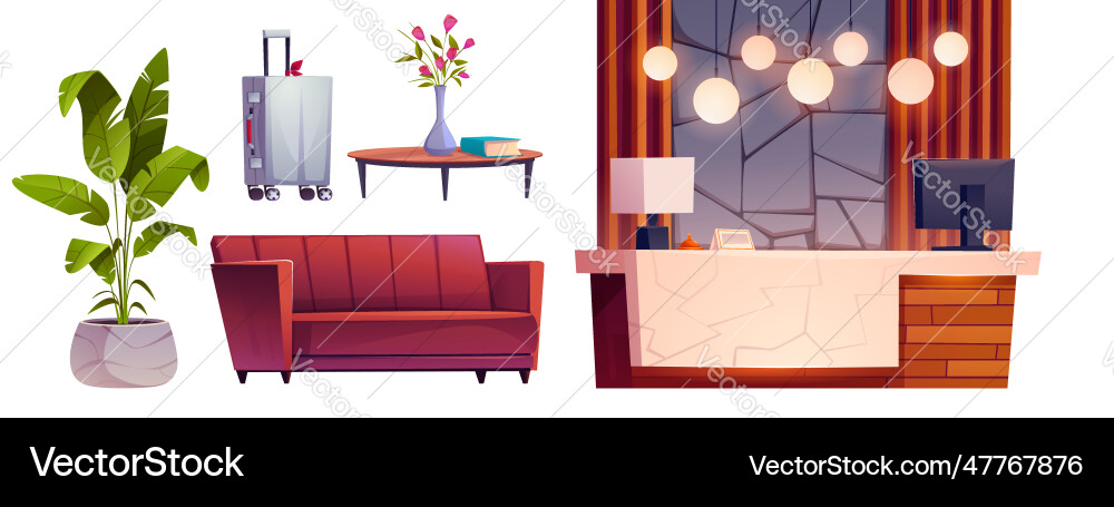 Cartoon Set von Hotellobby Design-Elemente Vektorbild