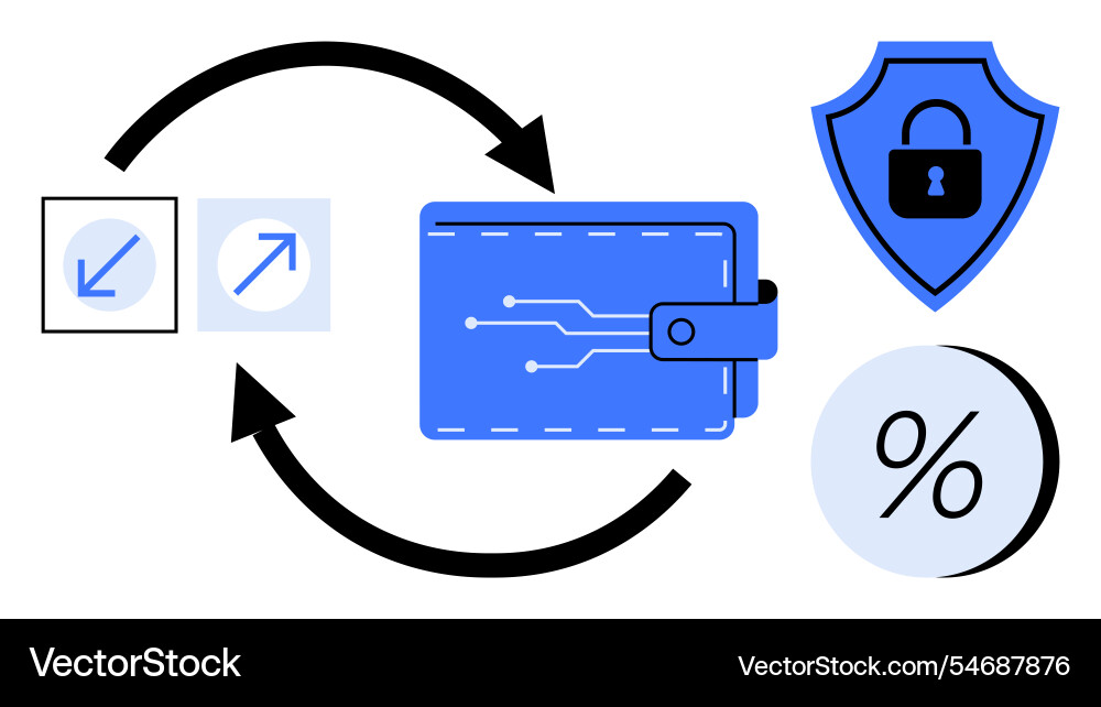 Digital wallet with security shield percentage Digital wallet with security shield percentage vector image