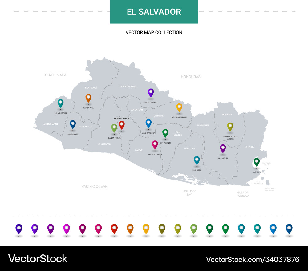 El salvador map with location pointer marks Vector Image