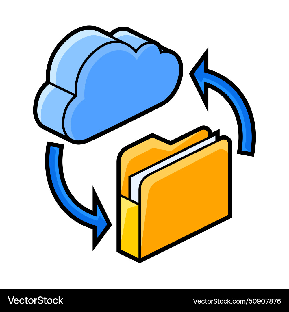 Folder and cloud icon in isometry updating Folder and cloud icon in isometry updating vector image