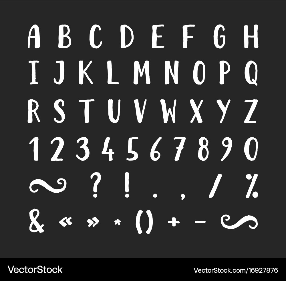 Handwritten font with punctuation marks vector image