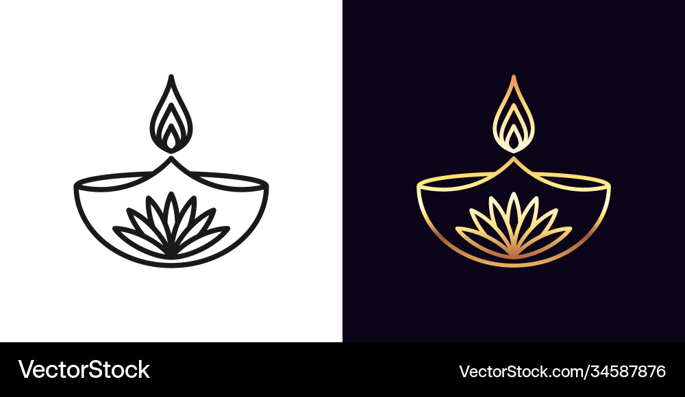 Outline diya icon with editable stroke linear vector image