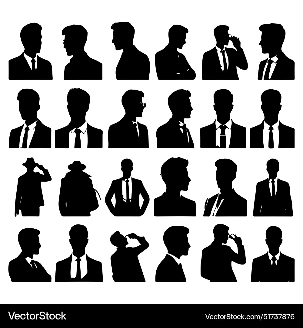 Silhouette set of a person head and shoulders Vector Image
