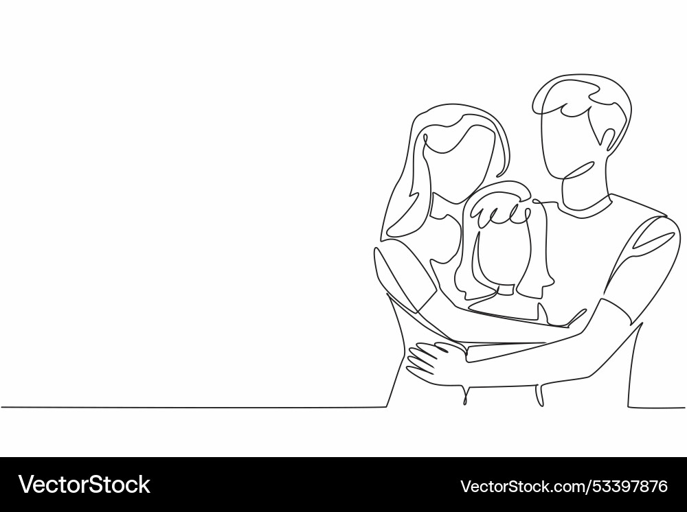 Single continuous line drawing father and mother Vector Image