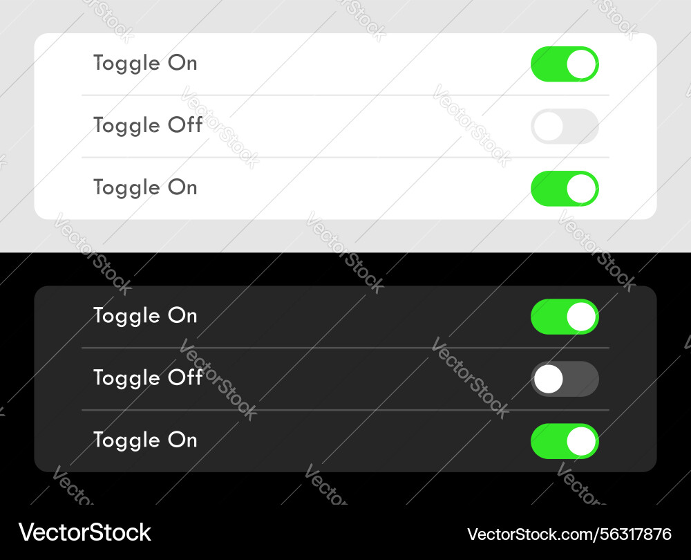 Toggle on off switch buttons dark and light ui vector image