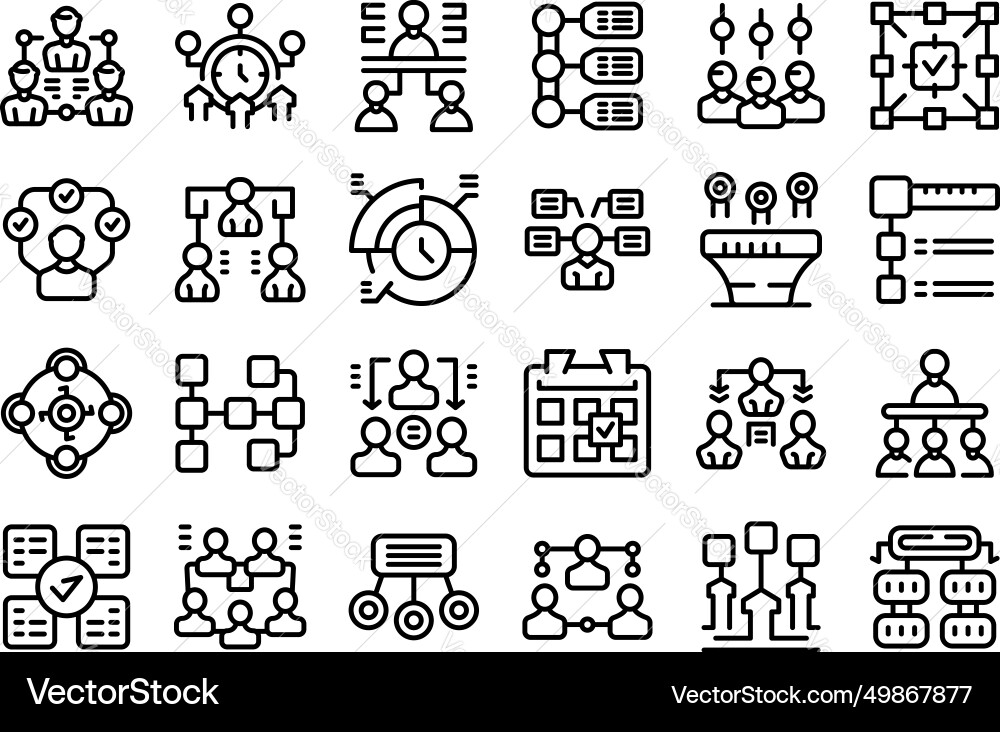 Delegate tasks icons set outline team data Delegate tasks icons set outline team data vector image