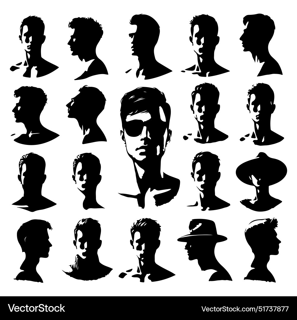 Silhouette set of a person head and shoulders Vector Image