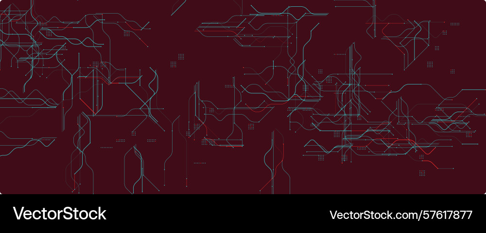 Tech lines on dark red abstract circuit design vector image