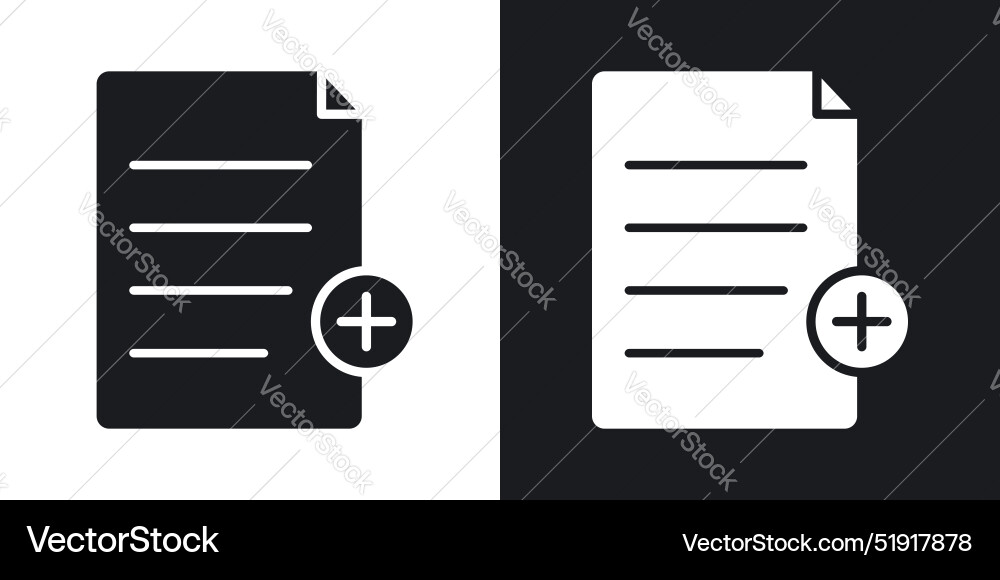 Add document icon set in solid black and white vector image