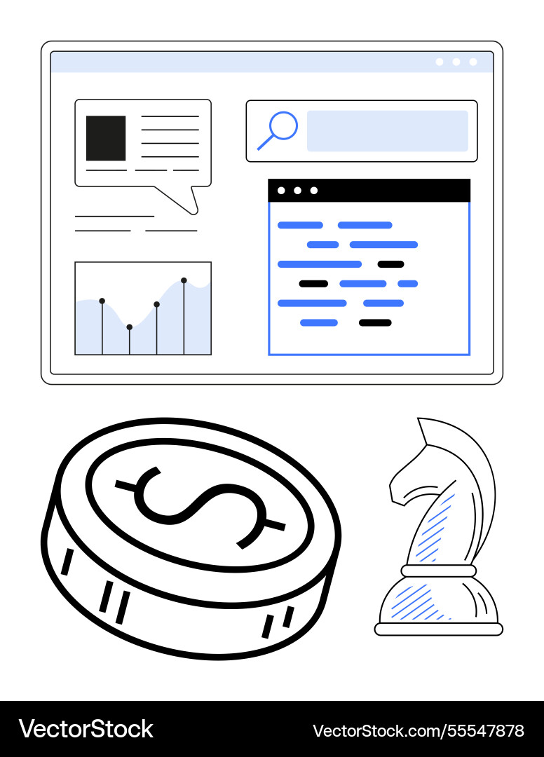 Digital strategy visualization with data analysis Vector Image
