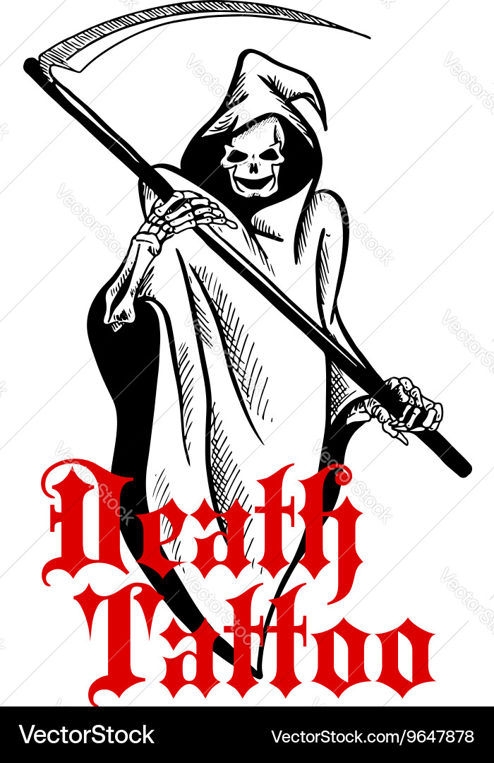 Spooky skeleton in cape with scythe sketch symbol Vector Image