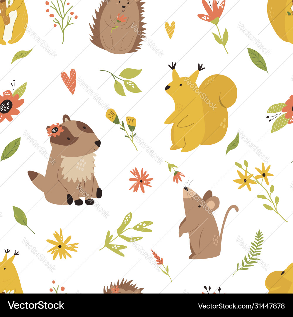 Whimsical Forest Animals Pattern Vector Image
