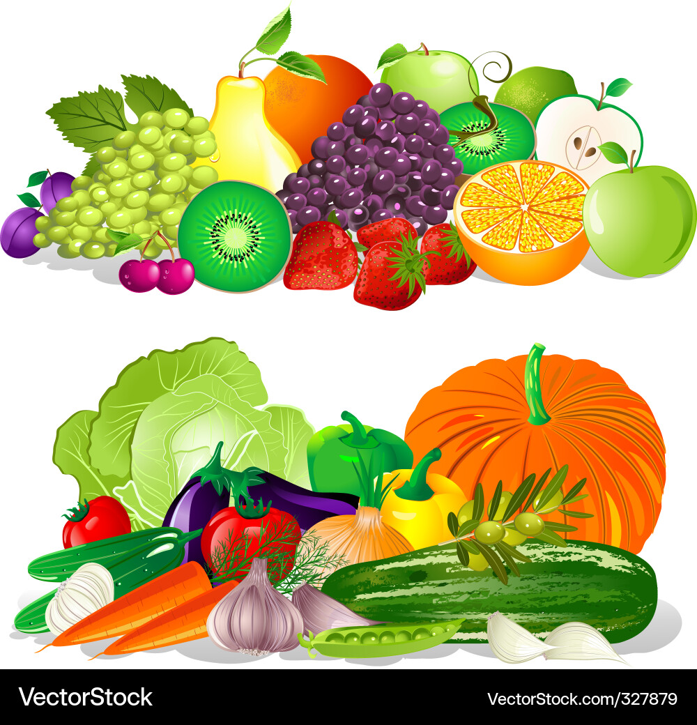 Fresh Fruits and Vegetables Vector Image