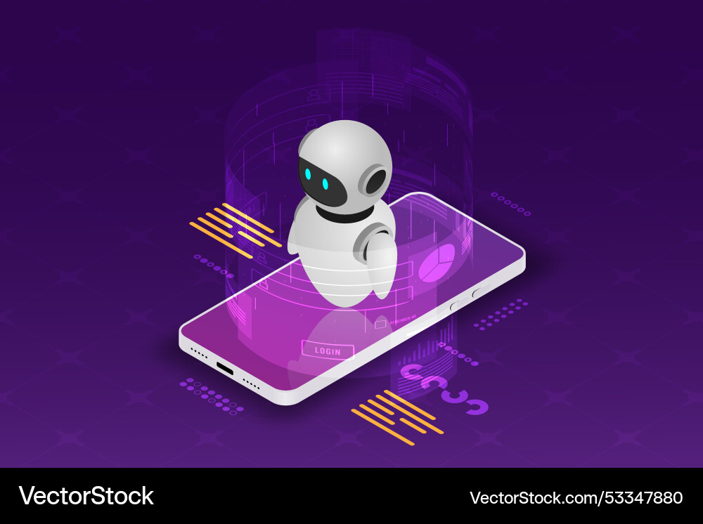 Isometric robot bot operating virtual with smart Isometric robot bot operating virtual with smart Vector Image