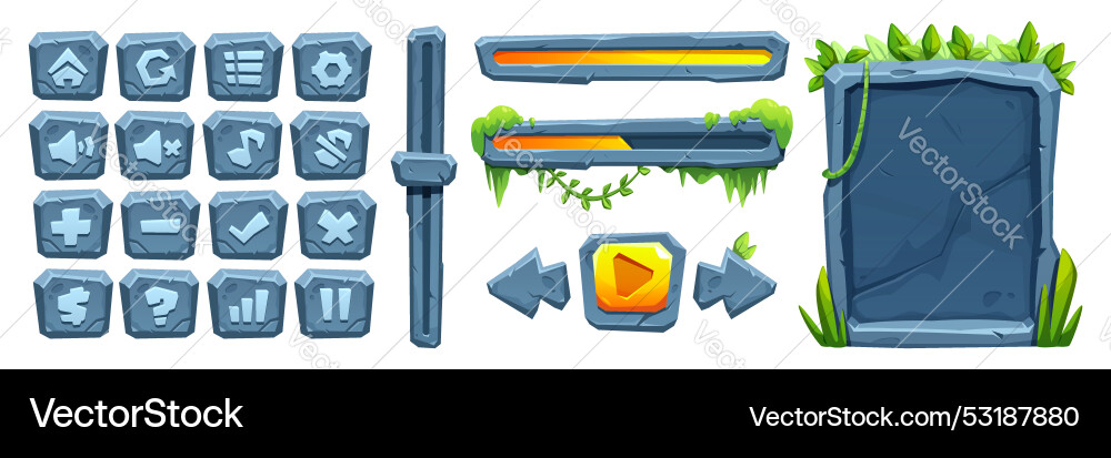 Jungle Stone Game UI Elements vector image