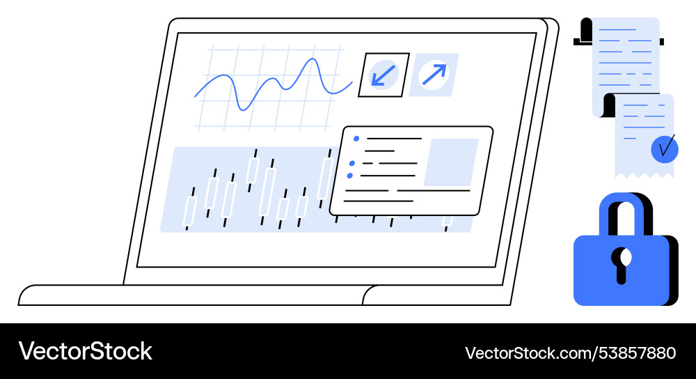 Laptop displaying data analysis and security Vector Image