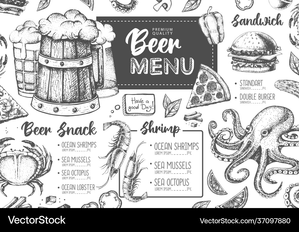 Restaurant beer menu design Royalty Free Vector Image