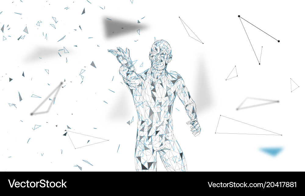 Conceptual abstract man touching or pointing vector image