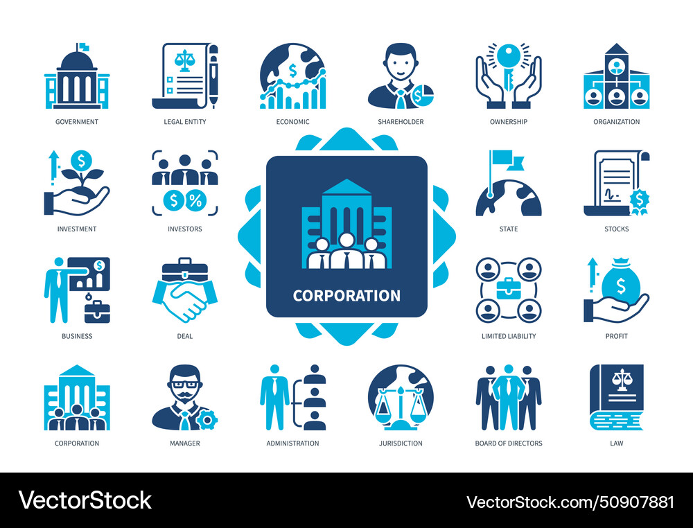 Corporation solid icon set Corporation solid icon set vector image
