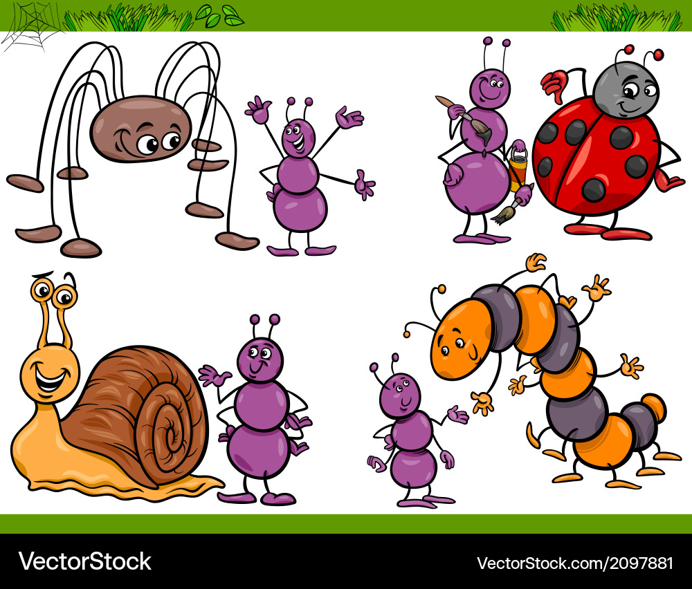 Happy insects set cartoon Royalty Free Vector Image