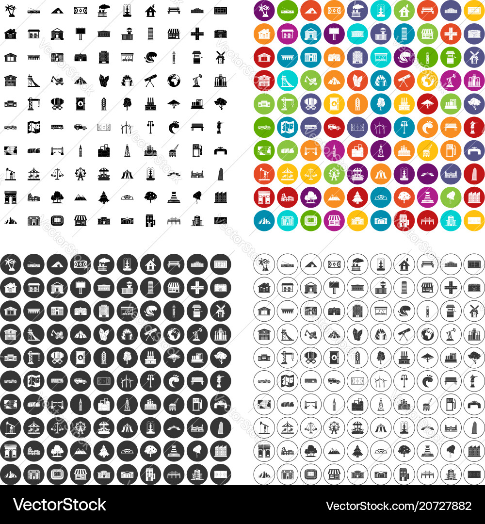 100 landscape element icons set variant 100 landscape element icons set variant vector image