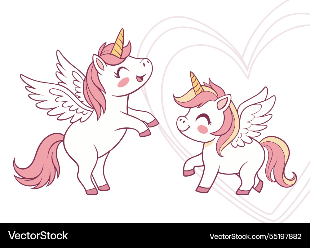 Cute happy winged unicorns Cute happy winged unicorns vector image