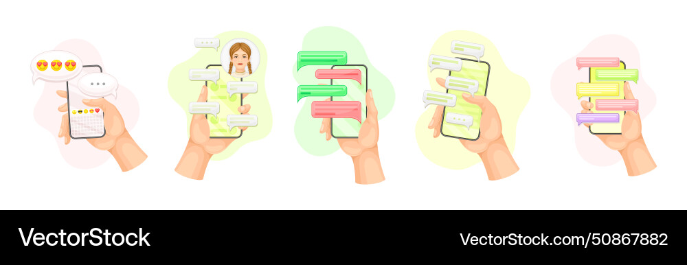 Hand with smartphone device use chat app have Hand with smartphone device use chat app have vector image