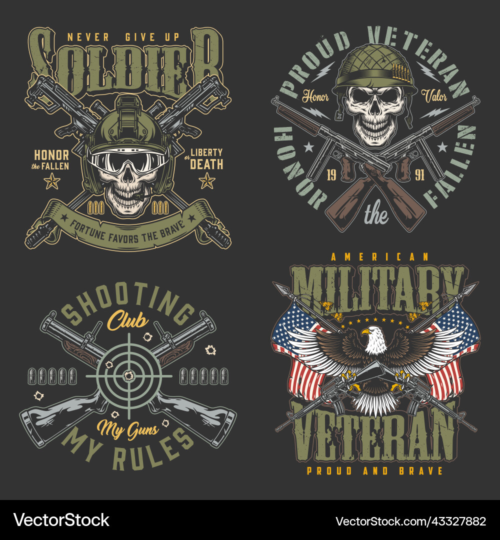 Military Soldiers Set - Guns & Flags Vector Image