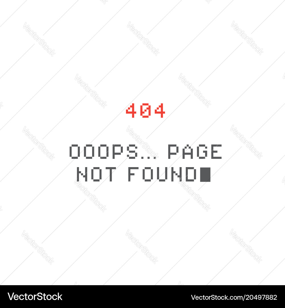 Pixel 404 error page not found vector image